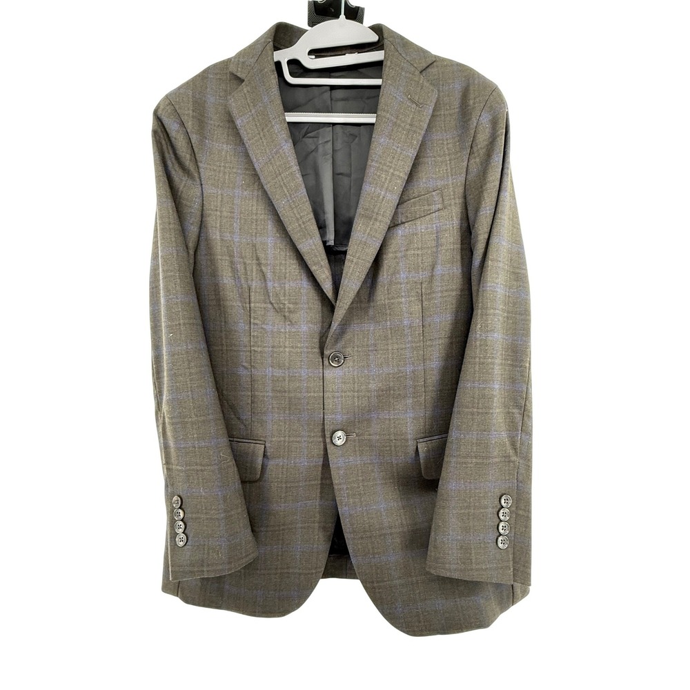 Jos A Bank Traveler Blazer Mens 38R Olive Green Plaid Tailored Fit Wool